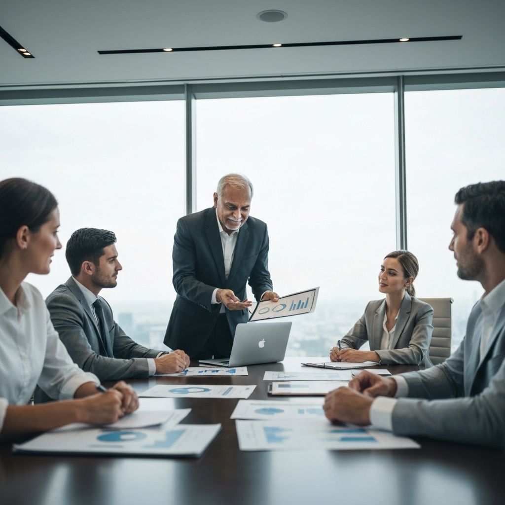 Sesión de consultoría estratégica con equipo fundador preparando pitch deck y modelo financiero para ronda de inversión